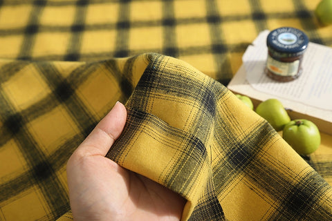 Yellow & Black Polyester Plaid Fabric By the Yard - GJ 56375