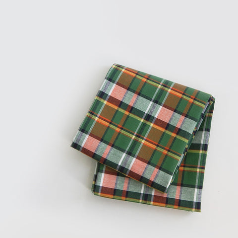 Tartan Checkered Cotton Fabric, Green Orange, Yarn Dyed Fabric, Wide Width, Quality Korean Fabric - By the Yard /56921
