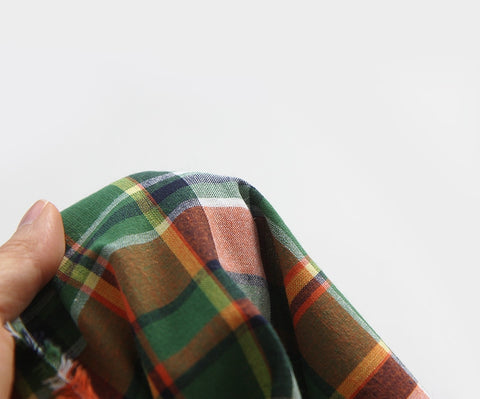 Tartan Checkered Cotton Fabric, Green Orange, Yarn Dyed Fabric, Wide Width, Quality Korean Fabric - By the Yard /56921