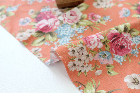 Laminated Cotton Fabric - Roses Laminated - Mint or Orange - By the Yard 87747
