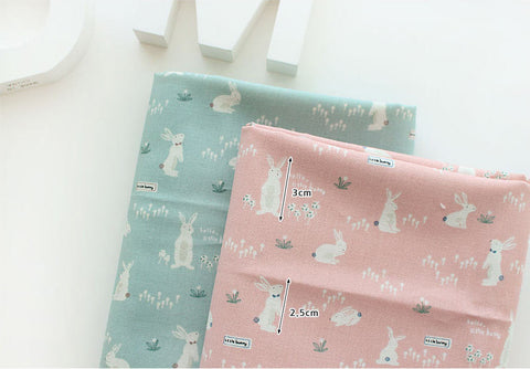 Bunny Cotton Fabric, Rabbit Cotton Fabric - Pink or Mint - By the Yard 90486
