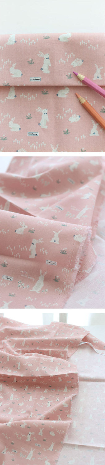Bunny Cotton Fabric, Rabbit Cotton Fabric - Pink or Mint - By the Yard 90486