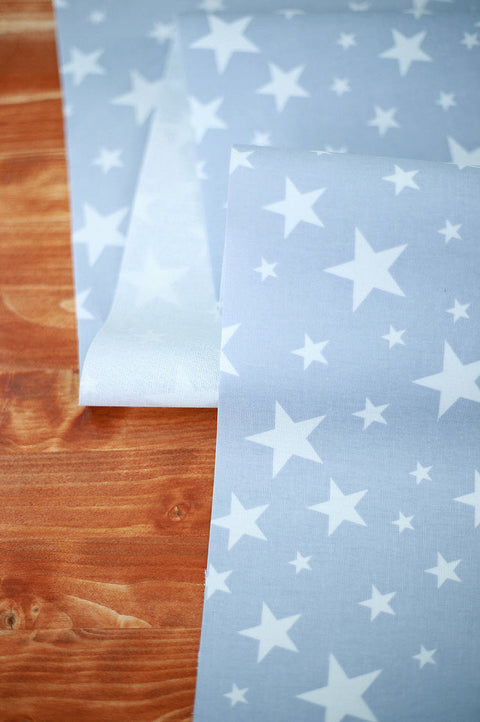 Stars Laminated Cotton Fabric, Laminated Oxford Fabric - White Stars on Gray - By the Yard (43 x 36") 93369