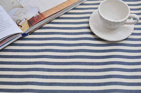 8 mm Navy Stripe Laminated Cotton Fabric - By the Yard 93010