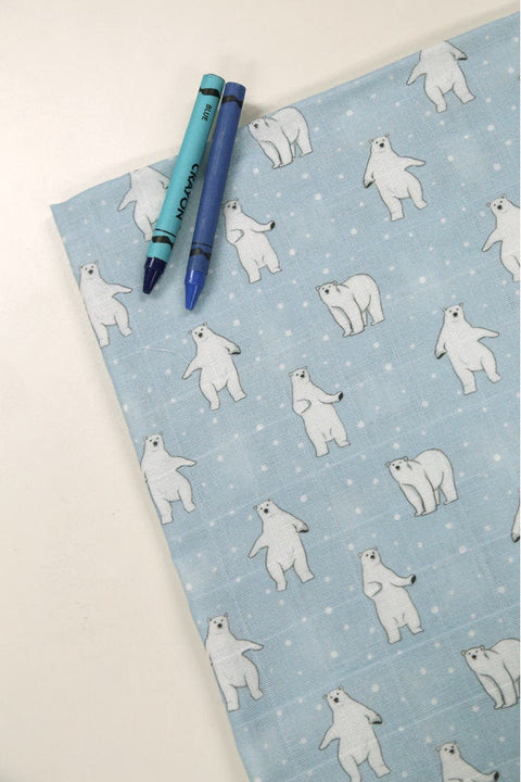 Polar Bears Cotton Double Gauze Fabric, Animal Print Cotton Gauze Fabric, Quality Korean Fabric - 59 Inches Wide - By the Yard /87796