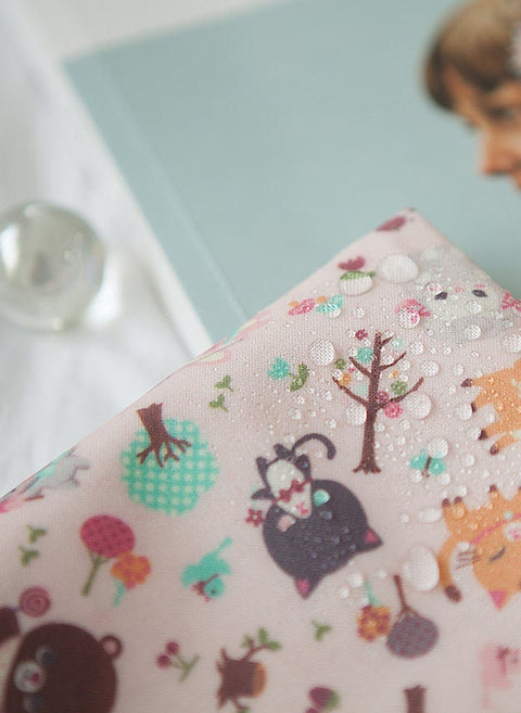 Laminated Cute Animals Cotton Fabric - Baby Pink - By the Yard 92575