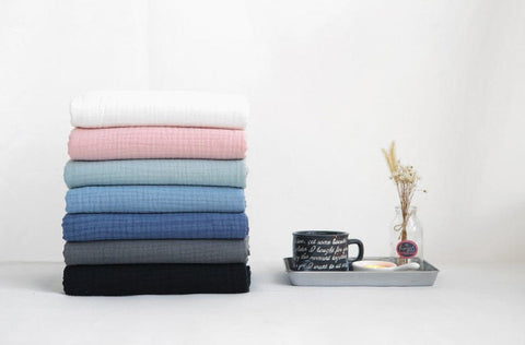 Wrinkled Cotton Gauze, Triple Layers - Crinkle Gauze, Yoryu Gauze - White, Pink, Mint, Sky, Blue, Gray or Black - 59" Wide - By the Yard V02