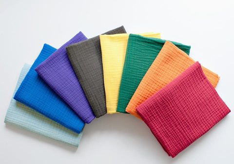 Wrinkled Gauze, Triple Gauze, Crinkle Gauze - Sky, Blue, Purple, Charcoal, Yellow, Green, Orange or Red - 59" Wide - By the Yard 95256