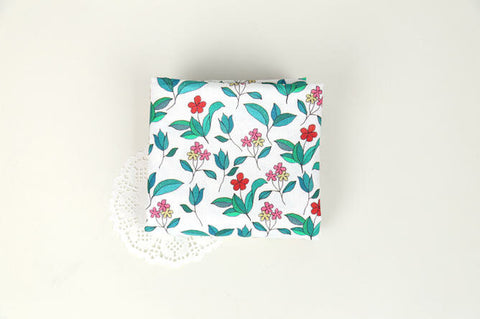 Wild Flowers Cotton Fabric, Floral Fabric, White Cotton Fabric, Digital Printing - Fabric By the Yard /89820