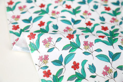 Wild Flowers Cotton Fabric, Floral Fabric, White Cotton Fabric, Digital Printing - Fabric By the Yard /89820