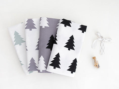 Trees Cotton Fabric, Black Trees, Gray Trees, Mint Trees - Fabric By the Yard 68985