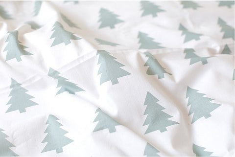 Trees Cotton Fabric, Black Trees, Gray Trees, Mint Trees - Fabric By the Yard 68985