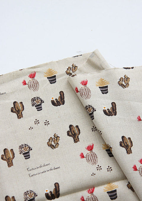 Cactus Cotton Linen Fabric, Brown, 57" Wide - By the Yard V01 88184