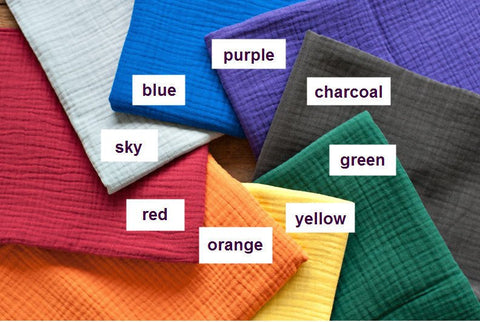 Wrinkled Gauze, Triple Gauze, Crinkle Gauze - Sky, Blue, Purple, Charcoal, Yellow, Green, Orange or Red - 59" Wide - By the Yard 95256