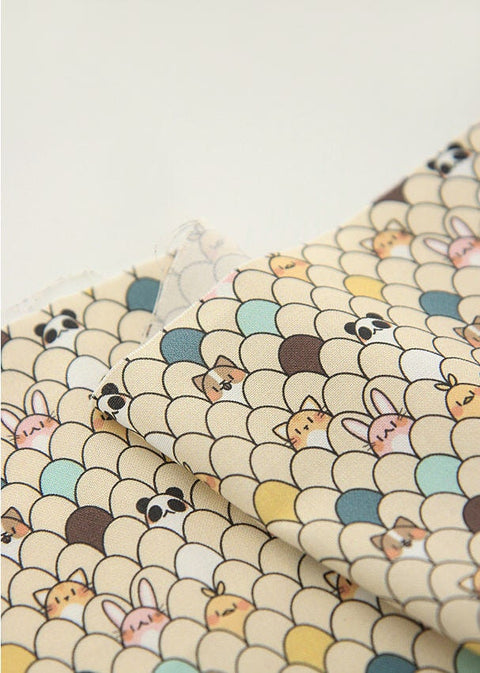 Animals Cotton Fabric, Beige Cotton Fabric, Digital Printing - Fabric By the Yard 96416 92167-1