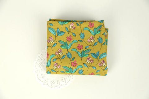 Wild Flowers Cotton Fabric, Floral Fabric, Mustard Cotton Fabric, Digital Printing - Fabric By the Yard 94352