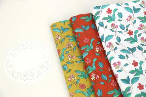 Wild Flowers Cotton Fabric, Floral Fabric, Mustard Cotton Fabric, Digital Printing - Fabric By the Yard 94352