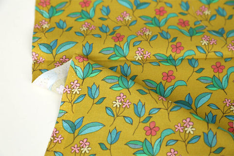 Wild Flowers Cotton Fabric, Floral Fabric, Mustard Cotton Fabric, Digital Printing - Fabric By the Yard 94352