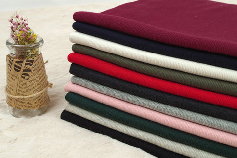 2x1 Ribbing Knit Fabric, Half Yard - Navy, Ivory, Khaki, Red, Charcoal, Heather Gray, Pink, Dark Green, Oatmeal or Black - 94906