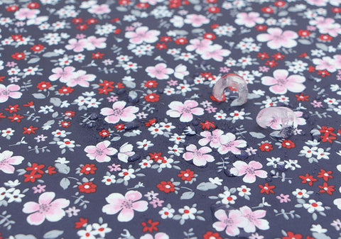 Flowers Waterproof Fabric Floral Print, Navy - By the Yard 73537 GJ