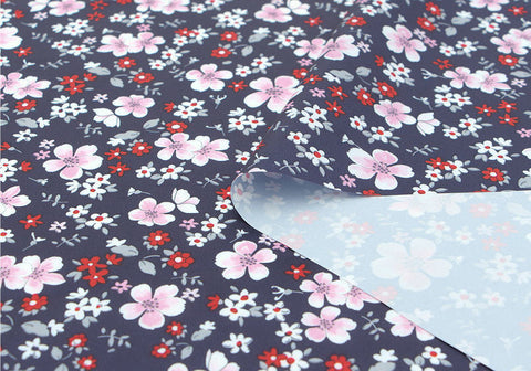 Flowers Waterproof Fabric Floral Print, Navy - By the Yard 73537 GJ