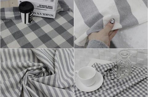Gray Stripes Gray Plaid Cotton Fabric, Washing Cotton - By the Yard 96941 92587-1