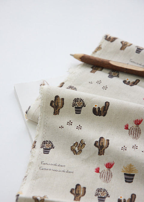 Cactus Cotton Linen Fabric, Brown, 57" Wide - By the Yard V01 88184