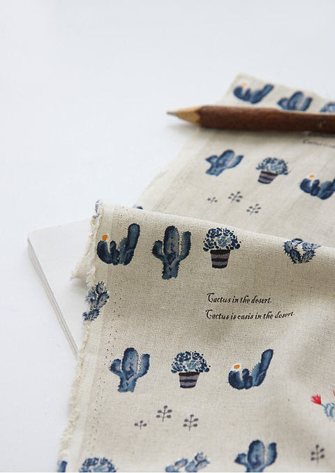 Cactus Cotton Linen Fabric, Blue, 57" Wide - By the Yard V01 88185