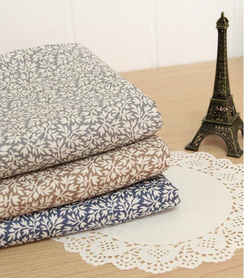 Leaf Cotton Fabric - Gray, Brown or Navy - By the Yard 97463