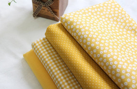 Yellow Cotton Fabric, Flowers, Polka Dots, Plaid or Solid - By the Yard 100403
