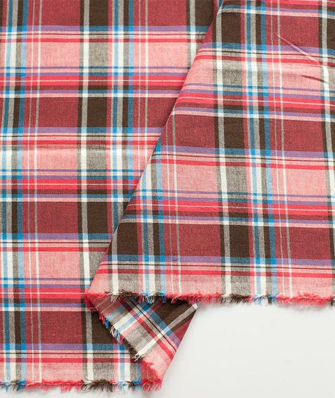 Pink Red Plaid Cotton Fabric, Yarn Dyed, Washing - By the Yard 95575