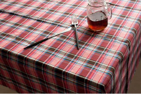 Pink Red Plaid Cotton Fabric, Yarn Dyed, Washing - By the Yard 95575