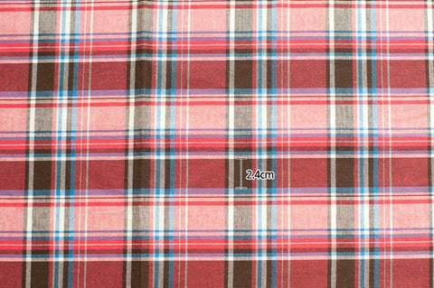 Pink Red Plaid Cotton Fabric, Yarn Dyed, Washing - By the Yard 95575