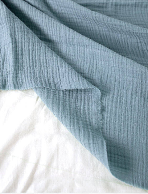 Sky Blue Wrinkled Cotton Gauze, Double Gauze, Sky Blue Gauze, Crinkle Gauze, Yoryu Gauze - 59" Wide - By the Yard /94751
