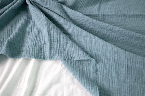 Sky Blue Wrinkled Cotton Gauze, Double Gauze, Sky Blue Gauze, Crinkle Gauze, Yoryu Gauze - 59" Wide - By the Yard /94751