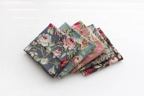 Roses Garden Cotton Fabric - Dark Gray, Indi Pink, Mint, Brown or Khaki Gray - By the Yard 102020 / 96951-1