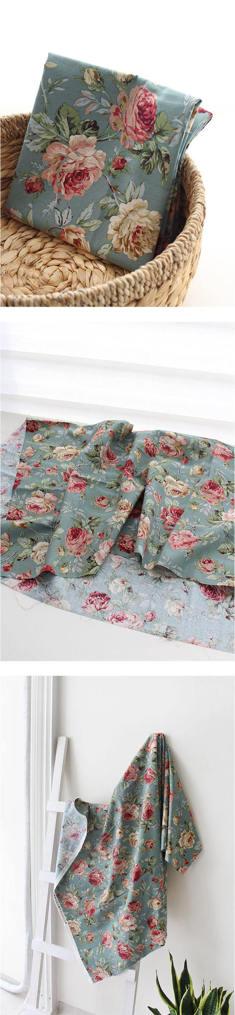 Roses Garden Cotton Fabric - Dark Gray, Indi Pink, Mint, Brown or Khaki Gray - By the Yard 102020 / 96951-1