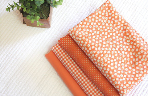 Orange Cotton Fabric, Flowers, Polka Dots, Plaid or Solid - By the Yard 100404