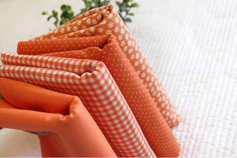 Orange Cotton Fabric, Flowers, Polka Dots, Plaid or Solid - By the Yard 100404