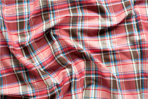 Pink Red Plaid Cotton Fabric, Yarn Dyed, Washing - By the Yard 95575