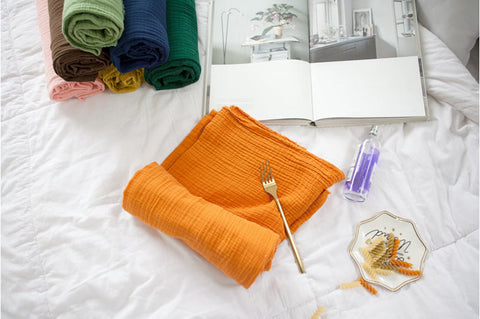 Orange Wrinkled Cotton Gauze, Double Gauze, Orange Gauze, Crinkle Gauze, Yoryu Gauze - 59" Wide - By the Yard 99211