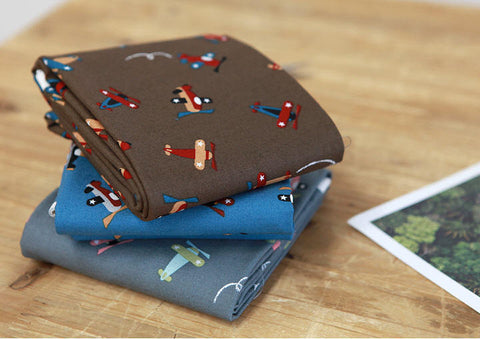 Airplane Cotton Fabric - Brown, Gray or Navy - By the Yard 100842 97660-1