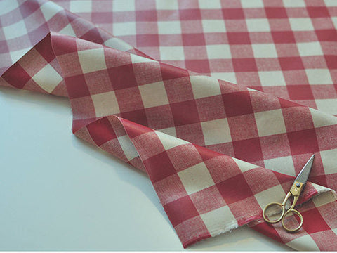 Laminated Red Plaids Cotton Fabric, 3 cm Plaid Laminate 100810