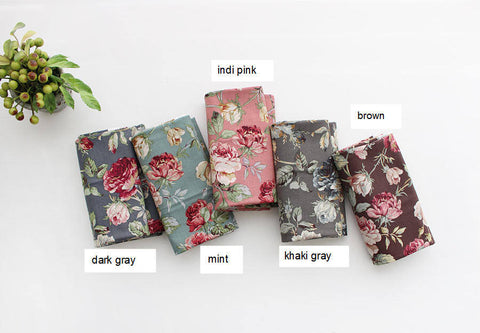Roses Garden Cotton Fabric - Dark Gray, Indi Pink, Mint, Brown or Khaki Gray - By the Yard 102020 / 96951-1