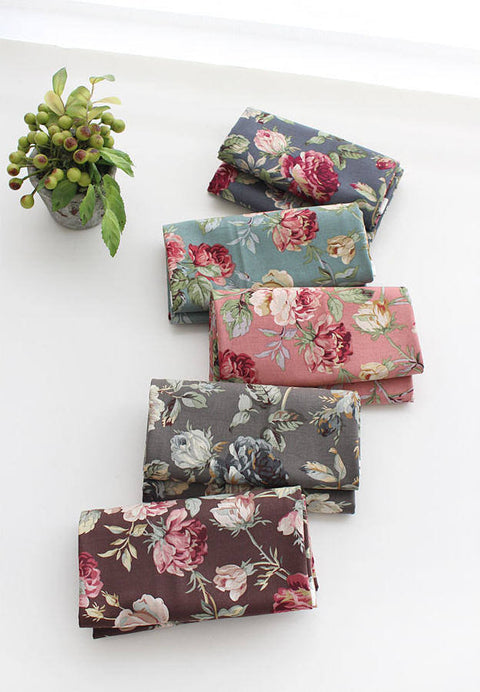 Roses Garden Cotton Fabric - Dark Gray, Indi Pink, Mint, Brown or Khaki Gray - By the Yard 102020 / 96951-1