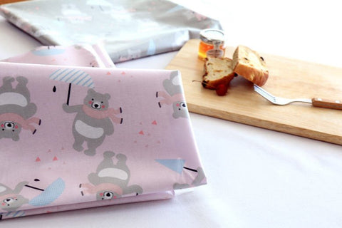 Bears Laminated Cotton Fabric - Pink or Gray - By the Yard 103761
