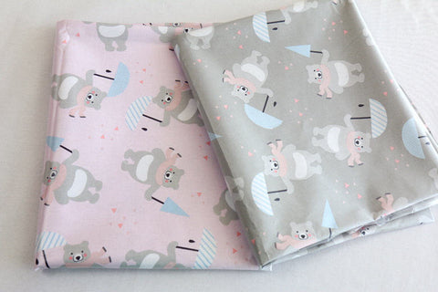 Bears Laminated Cotton Fabric - Pink or Gray - By the Yard 103761
