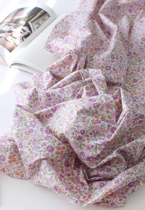 Semi-sheer Floral Cotton Fabric - Lightweight and Thin - 62" Wide - Pink or Purple - By the Yard /12089