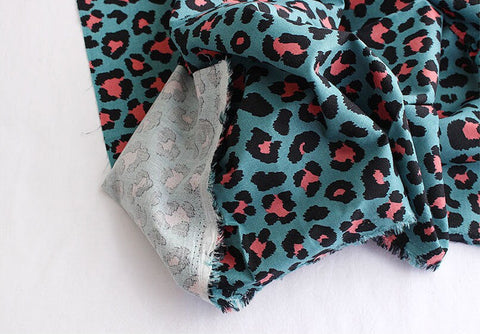 Leopard Print Cotton Fabric - Beige, Mint or Gray - By the Yard 105562 / 16680