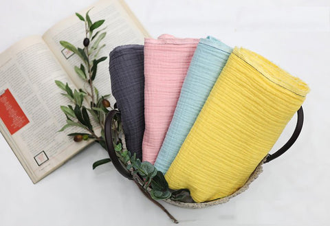 Cotton Linen Double Gauze, Crinkle Gauze, Yoryu Gauze in 4 Colors - Yellow, Sky Blue, Charcoal or Peach Pink - By the Yard 105971